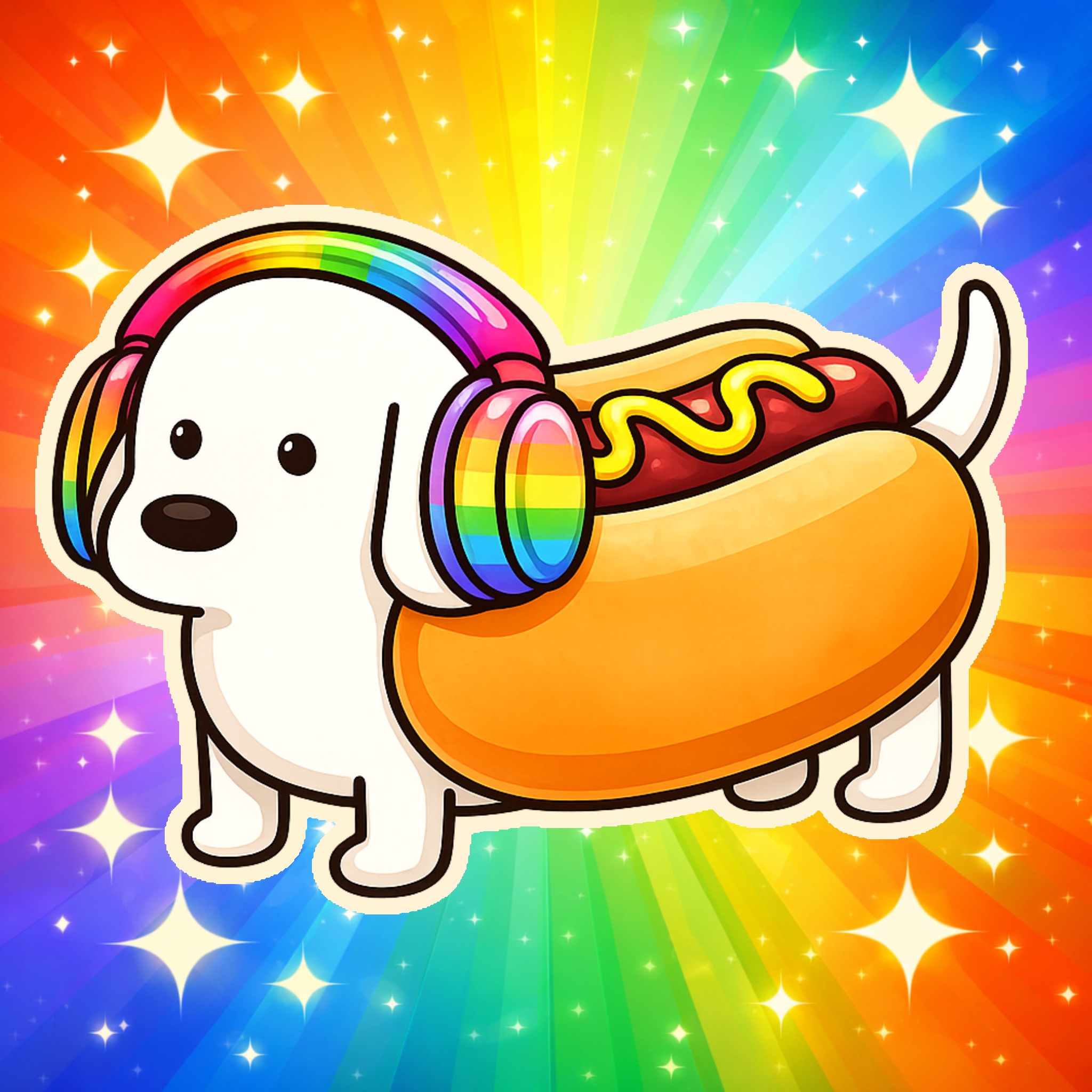 HoundSound mascot - cute dog with rainbow headphones